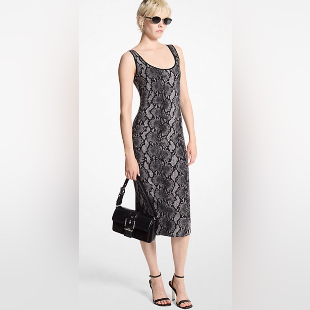 Michael Kors Jacquard Snake print Black and Gray Midi Dress